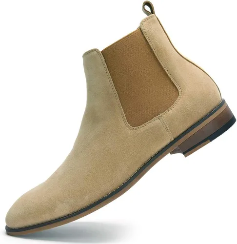 Miniatura 2 de Temeshu Botas Chelsea sin cordones de gamuza para hombre, botas de cuero genuino, botines de vestir Oxford casuales impermeables MS05