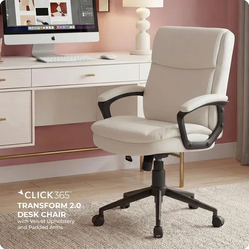 Miniatura 4 de Transform 2.0 Silla de oficina ergonómica, silla de escritorio con respaldo medio con brazos acolchados, soporte lumbar, altura ajustable, Blanco
