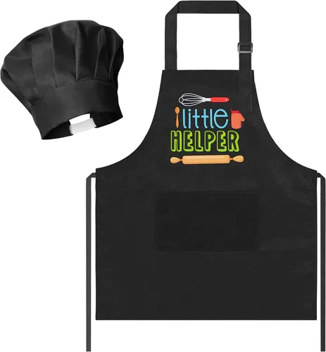 Miniatura 37 de R HORSE Juego de delantal y sombrero de chef para niños, 2 piezas, mini parrilla ajustable, delantal de cocina para niños, juego de rol, juguete