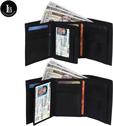 Miniatura 6 de Billetera de tres pliegues con solapa y bolsillo para monedas para niños, Negro, 3.3 4" x 3", Billetera plegable