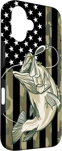 Miniatura 3 de Funda de camuflaje para iPhone 16, diseño de bandera estadounidense, pescador, pescador, camuflaje