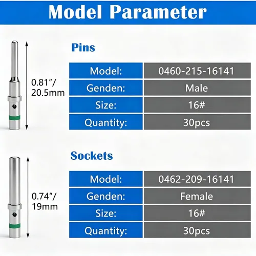 Miniatura 2 de 30 pares (60 unidades) de clavijas DT tamaño de contacto 16 macho hembra, kit de conector/terminal DT para conector Deutsch 14-20 AWG calibre
