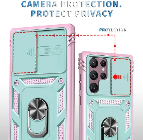Miniatura 4 de Funda para Samsung Galaxy S22 Ultra, compatible con Samsung S22 Ultra Stand, funda protectora de cámara deslizante para Galaxy S22 Ultra, verde