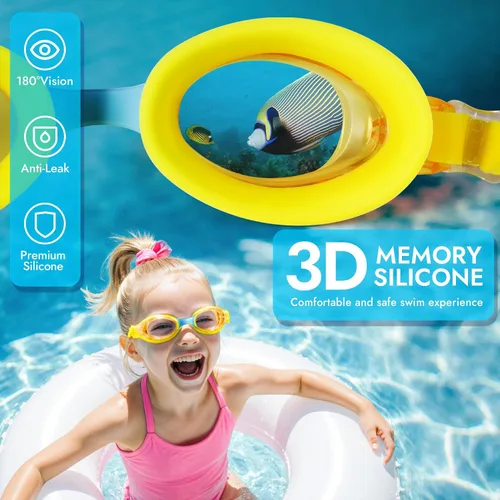 Miniatura 6 de 2 Pack Kids Swim Goggles for Toddlers 6-14(8-12), Anti-Fog UV Protection No Leak Swimming Glasses for Boys Girls Rosa y amarillo