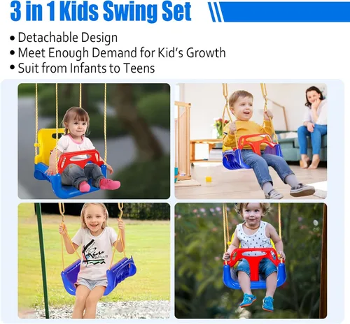 Miniatura 3 de IFOYO Asiento de columpio convertible 3 en 1 para niños con respaldo alto desmontable, columpio seguro para interiores y exteriores para niños