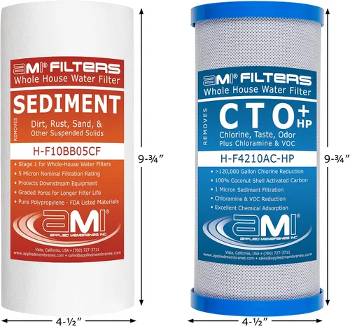 Miniatura 4 de APPLIED MEMBRANES INC. Juego de cartuchos de filtro de repuesto para filtro de agua para toda la casa, 2 filtros de sedimentos y bloques de carbono