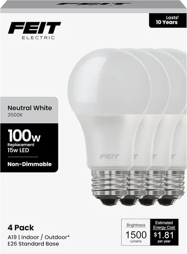 Miniatura 13 de Feit Electric Bombillas LED A19, equivalente a 100 W, no regulables, 1500 lúmenes, base estándar E26, blanco suave de 2700 K, 80 CRI, vida útil