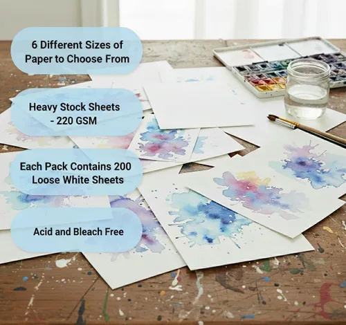 Miniatura 3 de 200 hojas (8 x 8 pulgadas), papel de acuarela de alta calidad, 220 GSM, hojas blancas sueltas, ideal para colorear al agua, bocetos, dibujar