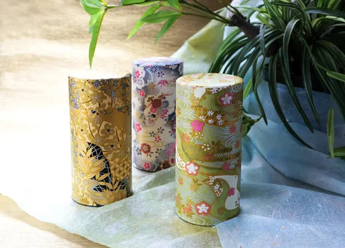 Miniatura 5 de 野口熊太郎茶園 Bote de té japonés Hanatsudumi (tambor de flores) azul oscuro negro/doble tapa/papel washi japonés pegado/7.05 oz capacidad de té/hojas