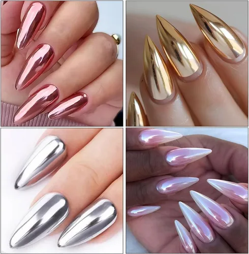 Miniatura 8 de Juego de polvos de uñas cromados, 6 colores metálicos dorados, plateados, rosas, rosas, blancos, espejos, polvos de uñas, pigmento holográfico