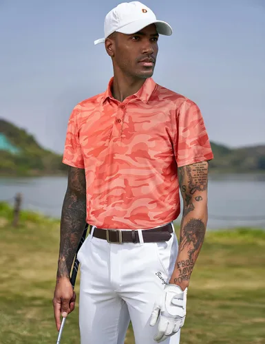 Miniatura 112 de TAPULCO Camisetas tipo polo de secado rápido para hombre, diseño de camuflaje, atléticas, ligeras, transpirables, casuales, para golf