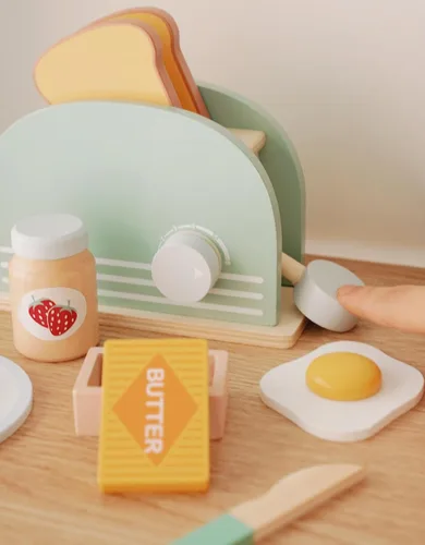Miniatura 3 de Tostadora de madera para niños, juguete para hacer pan, accesorios de cocina Montessori para niñas y niños pequeños (fabricante de pan)