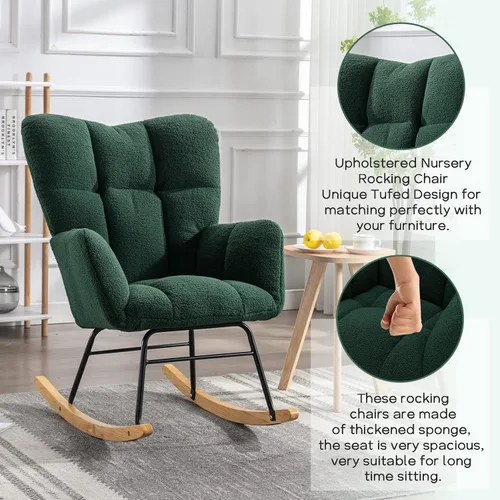 Miniatura 2 de Silla mecedora moderna para cuarto de bebé, silla deslizadora tapizada con respaldo alto, sillón de acento mecedor con patas de madera maciza