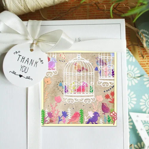 Miniatura 5 de BENECREAT Jaula de pájaros con plantillas de troqueles de corte de acero al carbono con flores, plantillas de troqueles de corte de metal
