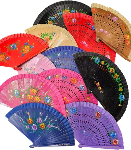 Juego de 12 abanicos plegables de madera de doble cara con bolsa de regalo de organza, varios colores, decoración de fiesta de boda, ajuste de mesa,