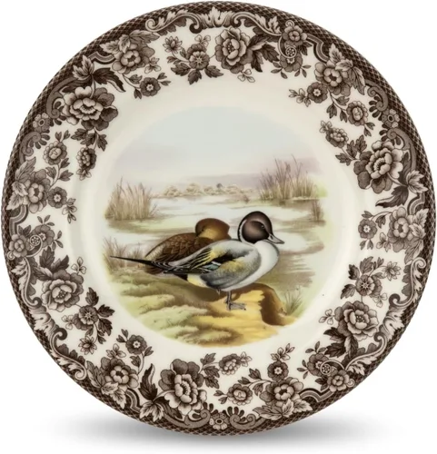 Miniatura 11 de Plato de cena Spode Woodland Red Grouse - 10.5" de loza fina, borde con flores británicas, diseño rústico de animales de caza fabricado