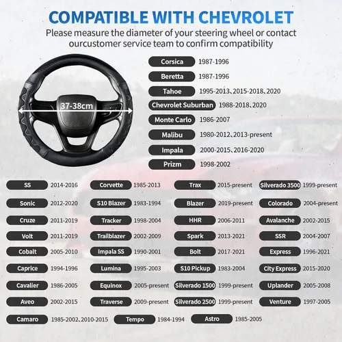 Miniatura 4 de Funda para volante de automóvil para Chevy Silverado Colorado Equinox Trax Traverse Blazer Malibu mpala Tahoe Suburban City Express, tamaño estándar