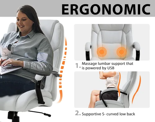 Miniatura 6 de Silla de oficina grande y alta, silla de oficina de masaje ejecutivo de 500 libras, escritorio de computadora de altura ajustable, silla de trabajo