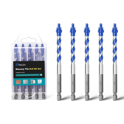 Miniatura 27 de Paquete de 5 brocas para azulejos de 1/2 pulgada, brocas de mampostería con vástago hexagonal para azulejos, hormigón, ladrillo, vidrio, porcelana