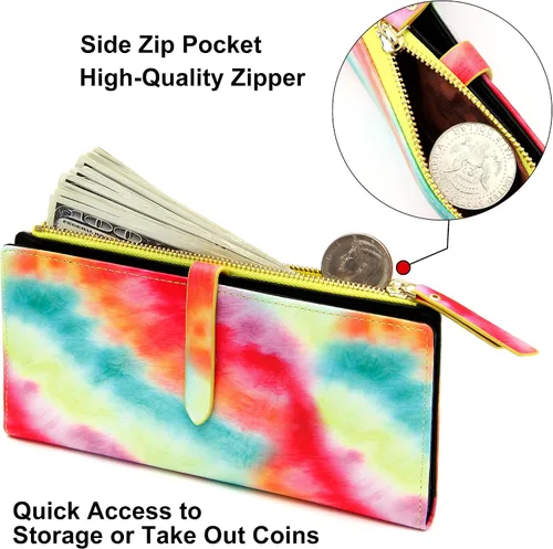 Miniatura 10 de Billeteras delgadas para mujer, tarjetero RFID plegable con bolsillo con cremallera, Mandala azul, Delgado