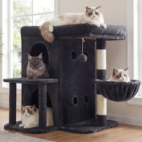Miniatura 12 de Heybly Árbol para gatos, torre para gatos de 25.6 pulgadas con amplia percha superior para gatos grandes, muebles de casa para gatos estilo escalera