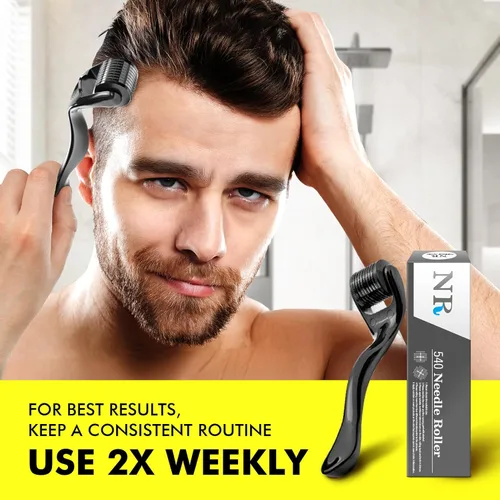 Miniatura 3 de Rodillo Derma de titanio con 540 agujas para cara, barba y cabello, rodillo de masaje suave para rutina diaria de cuidado de la piel, adecuado