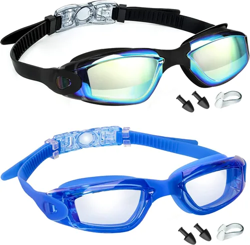 LOCONHA Swim Goggles, 2 Pack Swimming Goggles Anti Fog No Leaking For Adult Women Men Youth Aqua y azul claro