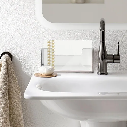 Miniatura 9 de Bandeja Soporte de Toallas de Invitados de Acrílico para Baño – Soporte Vertical para Toallas de Papel para Toallas de Mano Desechables, Organizador