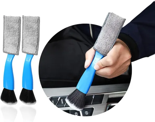 Miniatura 9 de Ziciner 2 cepillos de doble cabezal para limpieza de coche, cepillos suaves para detalles de plumero interior de automóvil, pantalla universal