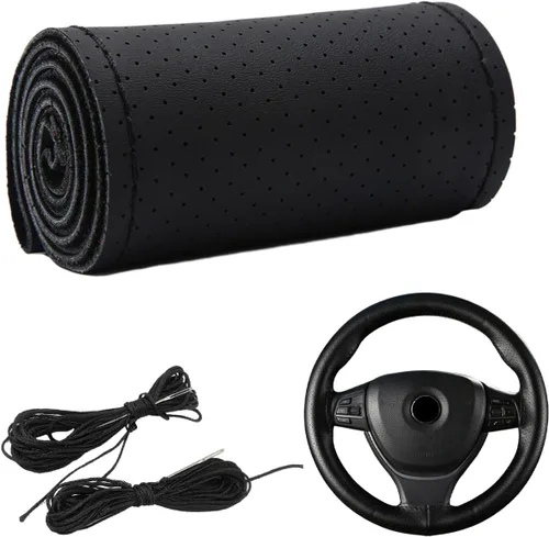 Dickno Funda para volante de automóvil, protector de volante antideslizante con costura envolvente para diámetro máximo de 15 pulgadas, costura DIY