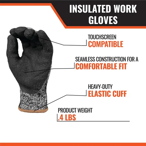 Miniatura 4 de Malta Dynamics Guantes de seguridad resistentes a cortes, paquete de 12 guantes de trabajo aislados, nivel de corte ANSI A4, ajuste cómodo,