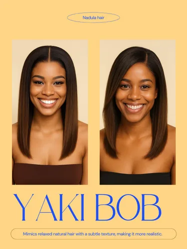 Miniatura 7 de Nadula Peluca Bob Recta Yaki Degradado Marrón Castaño con Cordón de Cabello Humano - Sin Pegamento Precortada 13X4 HD Pre Todo Peluca Frontal