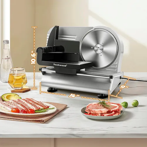 Miniatura 6 de Techwood - Cortador eléctrico de 150 W para uso doméstico con 2 cuchillas extraíbles de acero inoxidable de 7.5 pulgadas, cortador de pan de frutas