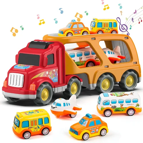 Veslier Juguetes de Autos para Niños Pequeños para Niños y Niñas de 2-4 3-5 Años, 5 en 1 Vehículo Transportador de Vehículos Urbanos, Autos de