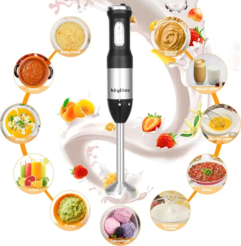 Miniatura 7 de Batidora de mano de inmersión 5 en 1 [Actualizada], batidora de mano con palillo de 600 ml, vaso medidor de 800 ml, batidor y espumador de leche