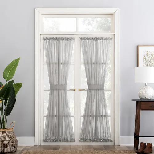 Miniatura 21 de No. 918 Emily Panel de Cortina Transparente de Gasa con Bolsillo para Barra para Puerta Lateral, 28" x 72", Cáscara de Huevo