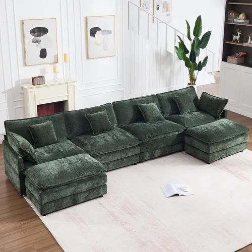 Miniatura 25 de GNIXUU 76" Modular Sectional Sofa, Beige Loveseat Sofa Cloud 2 Seater Couch, Comfy Chenille Love Seats 25" Deep Seat with 2 Pillows for Small Spaces