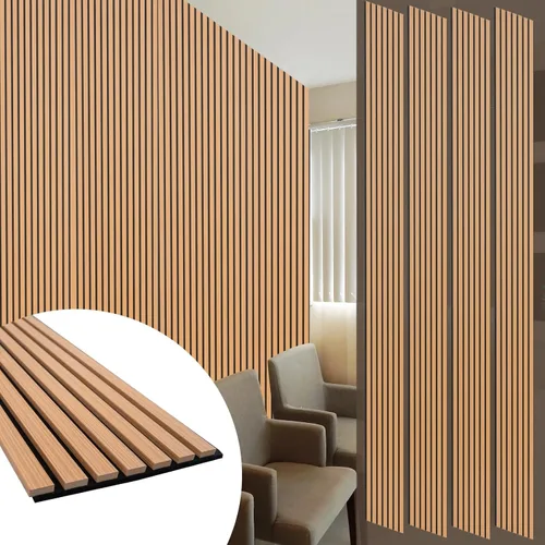 Miniatura 15 de Yuzzy Paneles de madera para pared, paneles acústicos de listones de madera de nogal oscuro de 9 pies, 4 unidades, paneles de pared modernos que