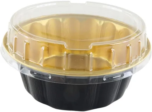 KitchenDance - Molde desechable de aluminio para hornear postres de colores con tapa, molde redondo de 8 onzas, perfecto para hornear, almacenar y