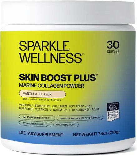 Sparkle Wellness Péptidos de colágeno hidrolizados bioactivos VERISOL derivados marinos | Suplemento de colágeno en polvo con vitamina C y ácido