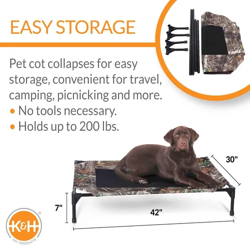 Miniatura 2 de K&H PET PRODUCTS - Cuna elevada para mascotas con centro de malla, varios tamaños Malla de camuflaje/negro