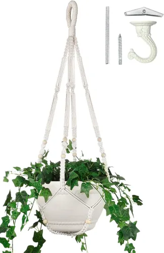 Colgador de Macramé de 43 Pulgadas Grande para Maceta de 12 Pulgadas + Gancho Colgante (Extra Largo y Grande) | Maceta Colgante Grande para Plantas