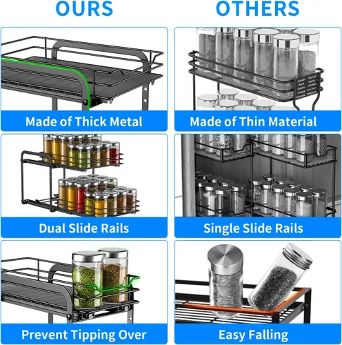 Miniatura 6 de RCHYFEED Organizador de especias para gabinete, 2 niveles extraíbles para armarios interiores y despensa, estante vertical de especias resistente