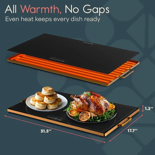 Miniatura 5 de ThermaPlate - Bandeja de calentamiento grande Calentador eléctrico de alimentos de vidrio de 31.5 x 17.5 pulgadas para cocina, fiestas y bufés