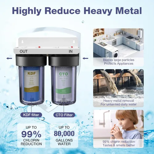 Miniatura 2 de SimPure Sistema de filtro de agua para toda la casa, prefiltración de agua transparente de 2 etapas con filtros de carbono y KDF, reduce el hierro