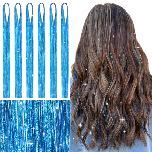 Miniatura 42 de Wennalife 12 piezas de extensiones de cabello azul con clip, extensiones de cabello con clip de colores para niños, pinzas de cabello arcoíris