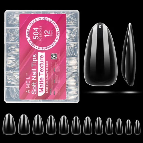 Miniatura 18 de AIMEILI 432 puntas de uñas postizas cortas de almendra, redondas, de cobertura completa, para extensión de uñas de remojo, uñas postizas acrílicas a