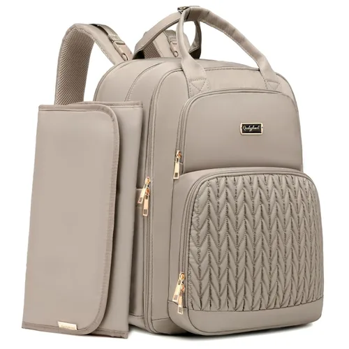 Mochila para pañales Qualyphant - Bolsa de pañales extra grande para dos niños gemelos (expandible 30-38L) - Mochila de viaje para bebé con marrón