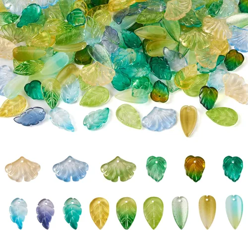 Craftdady Dijes de cuentas de hojas de arce transparentes, colgantes colgantes de adorno para colgar, bonitos dijes para collares, pulseras, vidrio