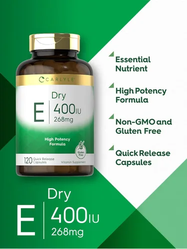 Miniatura 4 de Carlyle Vitamina E seca de 400 UI 120 cápsulas D-alfa tocoferilo Fórmula de alta potencia Sin OMG y sin gluten